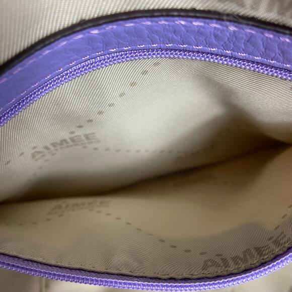 Aimee Kestenberg Leather Purple Double Strap Tote Gold Hardware Purse - Picture 10 of 16